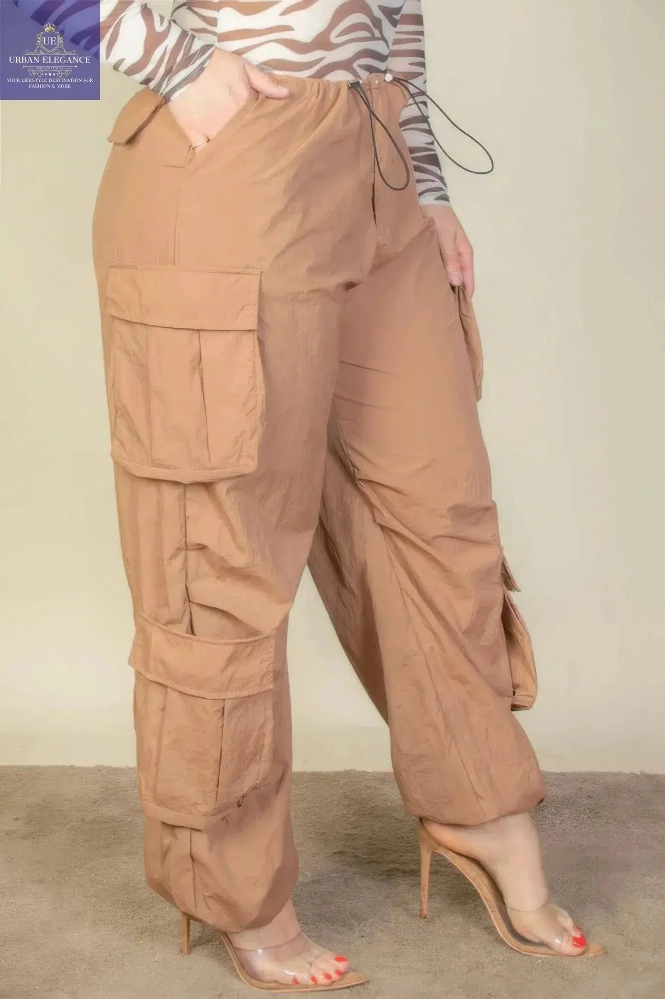 Ruched Drawstring Parachute Pants in Plus Size