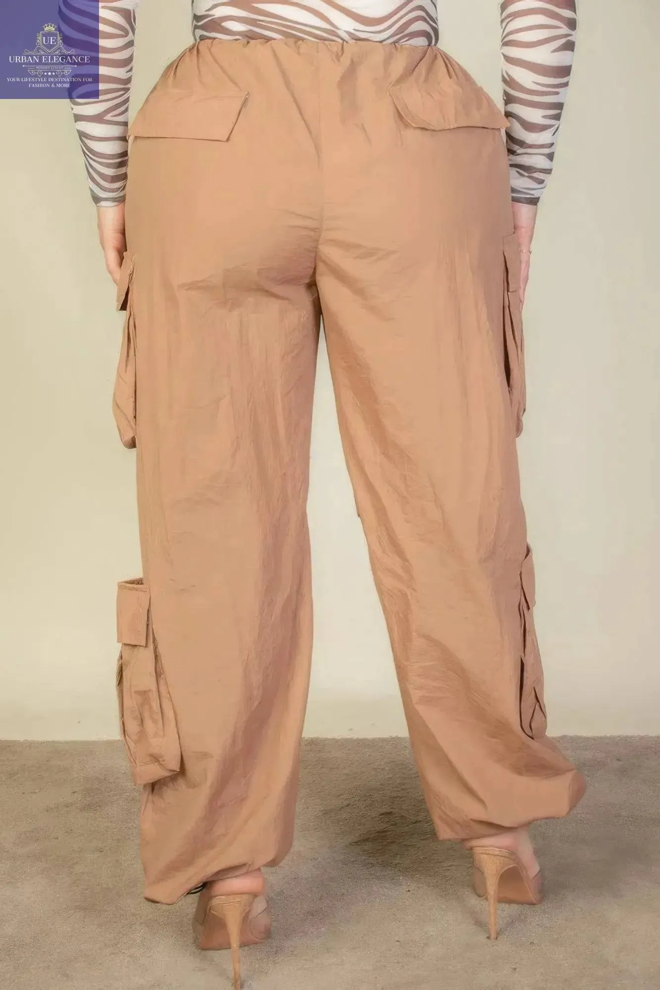 Ruched Drawstring Parachute Pants in Plus Size