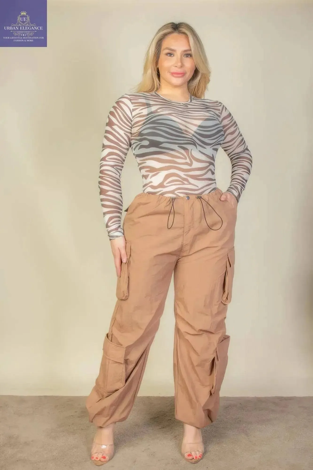 Ruched Drawstring Parachute Pants in Plus Size