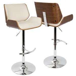 Santi Mid-Century Modern Adjustable Barstool with Swivel in Walnut and Cream Faux Leather by LumiSource