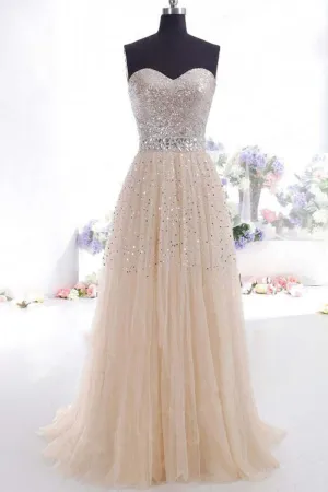 Strapless Long Tulle Beaded Charming Prom Dress K43