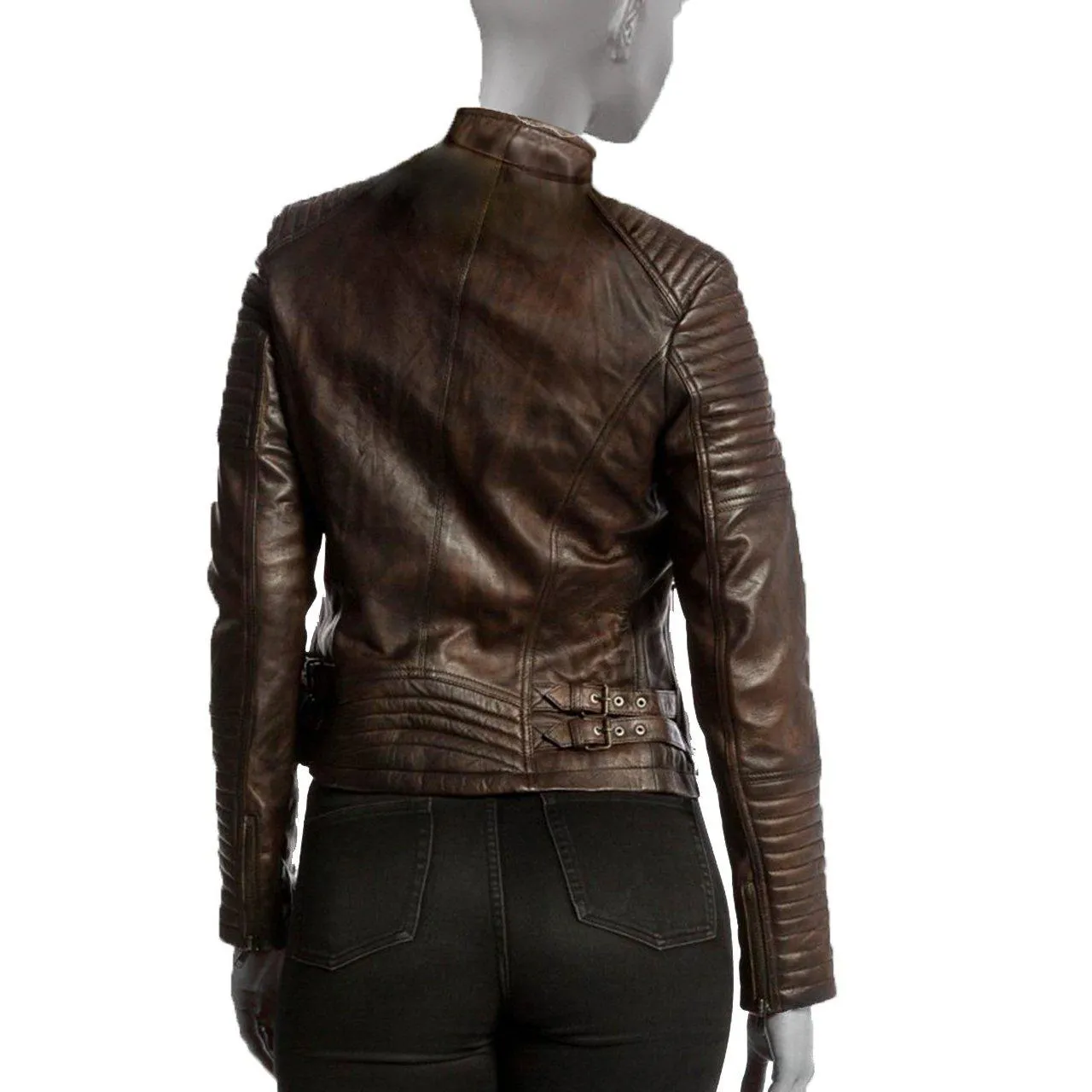 Stylish Brown Leather Jacket For Women with Long Sleeves - Brown Leather Jacket