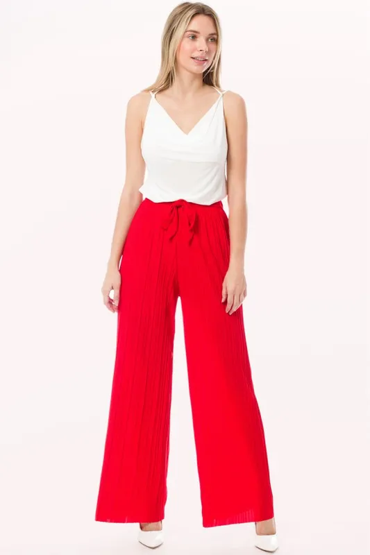 Tie Paperbag Waist Pleated Wide Leg Palazzo Pants