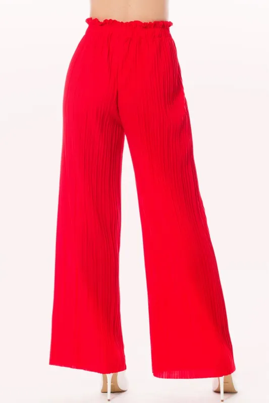 Tie Paperbag Waist Pleated Wide Leg Palazzo Pants