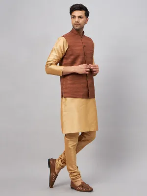 VASTRAMAY Men's Coffee Jacket Kurta Set