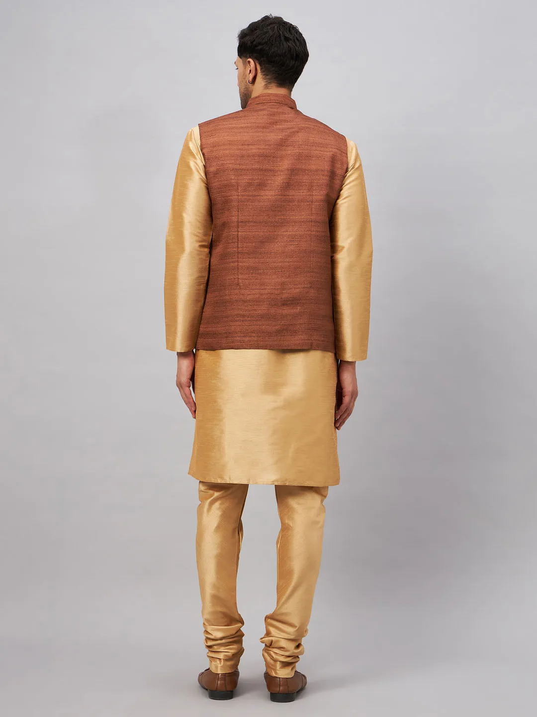 VASTRAMAY Men's Coffee Jacket Kurta Set