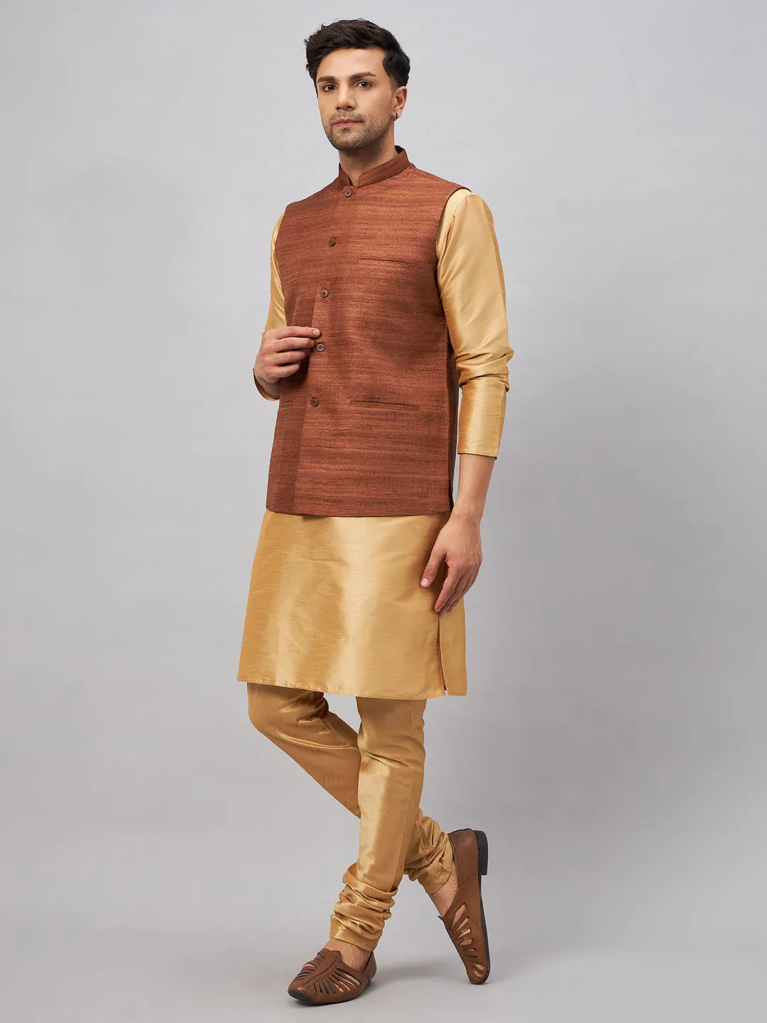 VASTRAMAY Men's Coffee Jacket Kurta Set