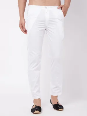 VASTRAMAY Men's White Cotton Slim Fit Pant