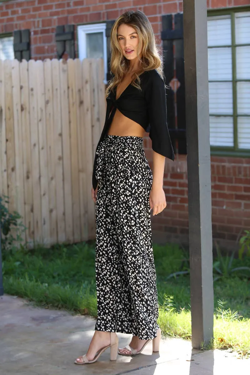 White & Black Flowy Pant with Pockets