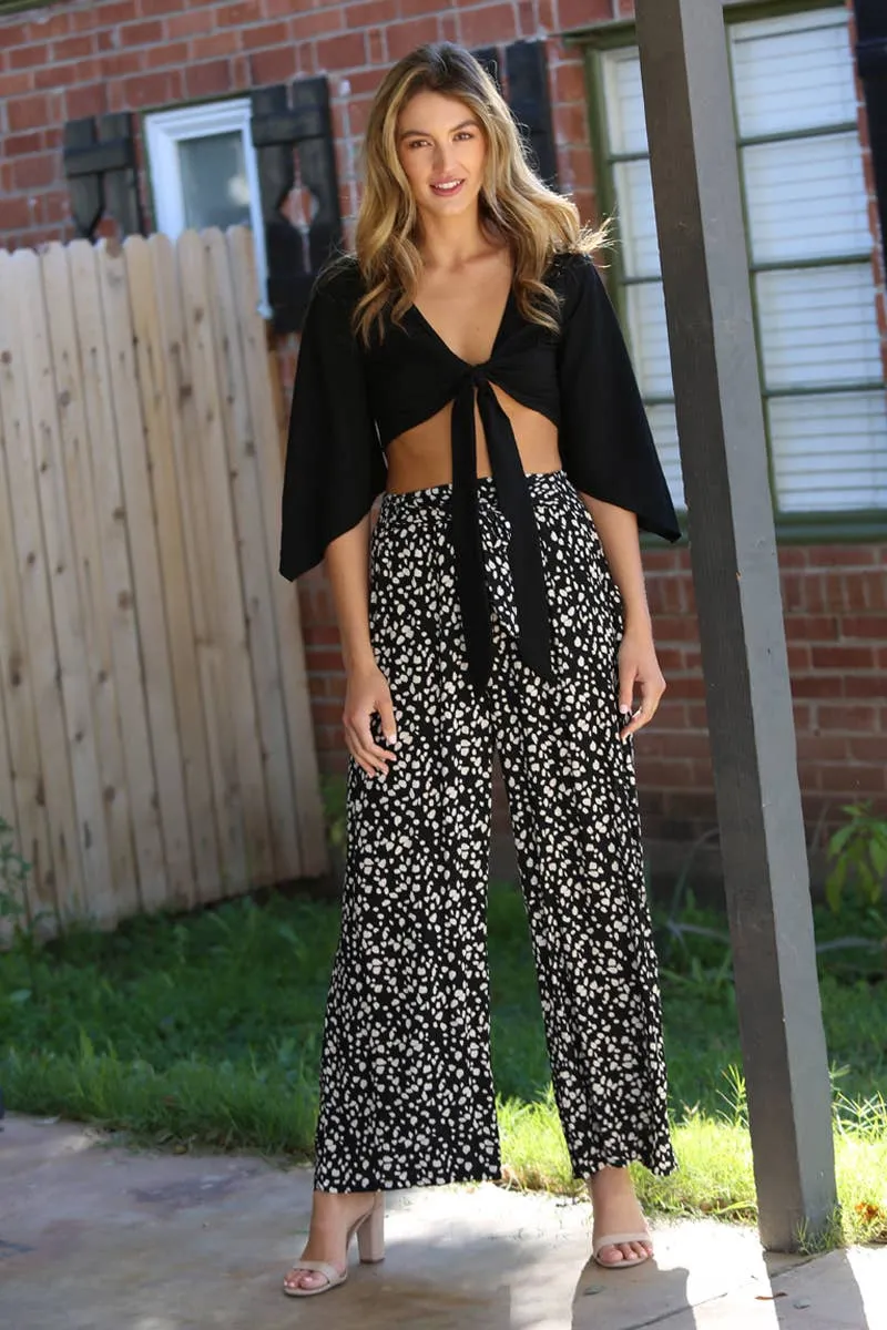 White & Black Flowy Pant with Pockets