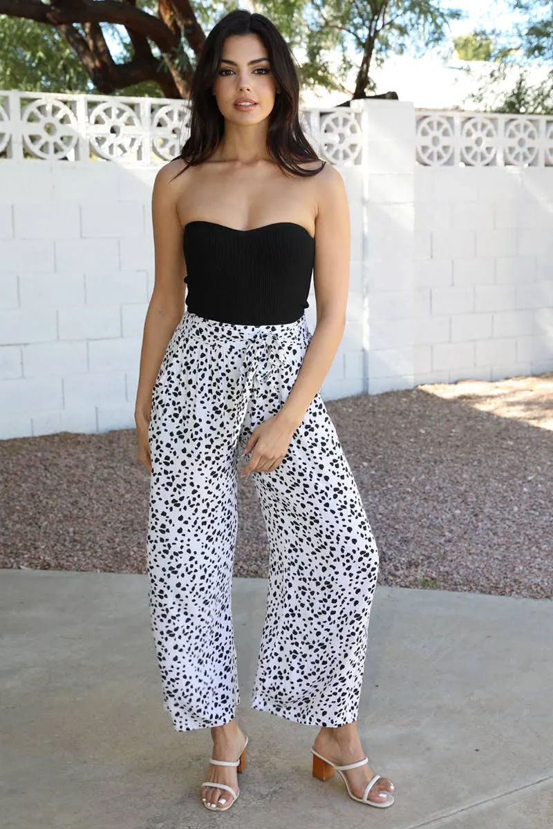 White & Black Flowy Pant with Pockets