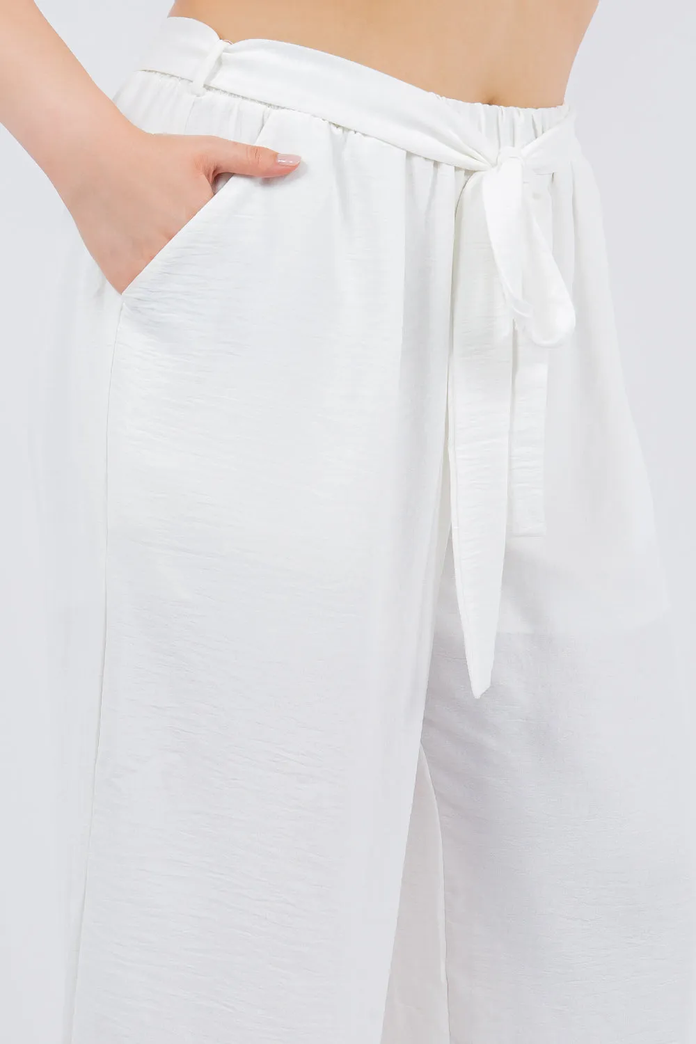 White Flowy Dress Pant with Tie