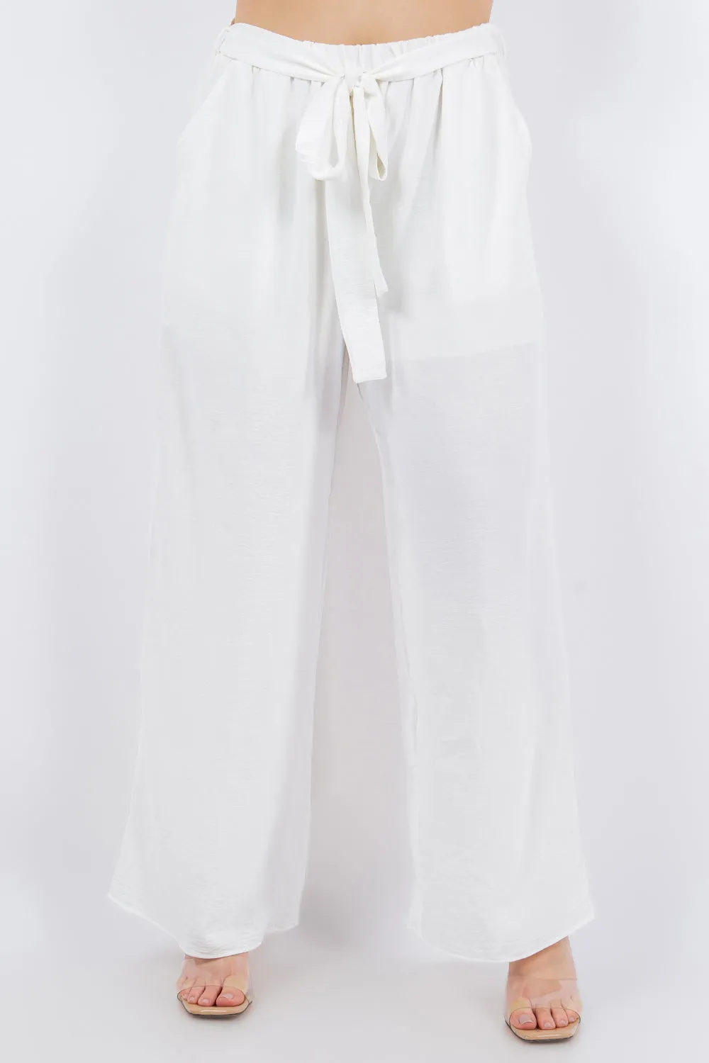 White Flowy Dress Pant with Tie