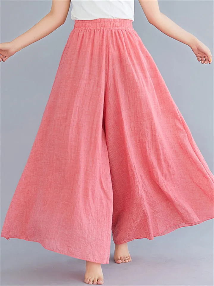 Women's Summer Linen Flowy Yoga Wide-Leg Pants